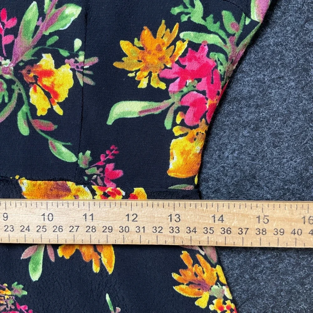 Zara Basic Dress Womens M Black Floral 3/4 Sleeve Mini Boho Classic